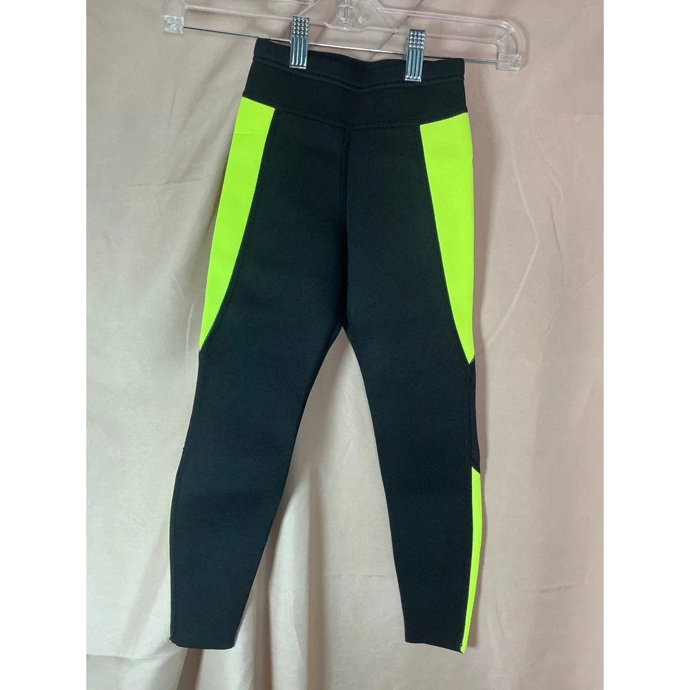 GoldFin Wetsuit Pants Kids 4 Black Neon Yellow Excellent 2mm Neoprene Leggings‎